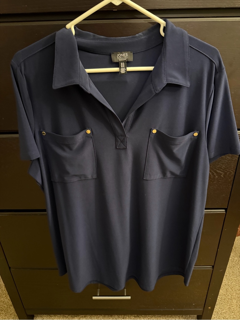 Jones New York Navy Short-Sleeve Button-Front Pocket Shirt